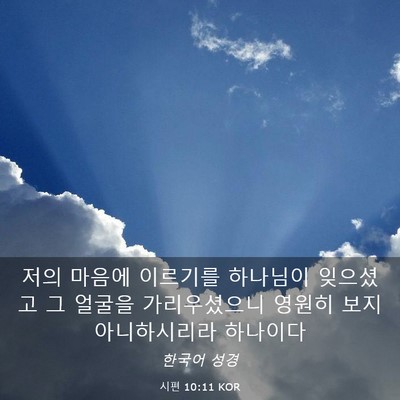 Picture 03 - 시편 10:11 KOR - 저의 마음에 이르기를 하나님이 - Bible Verse Picture