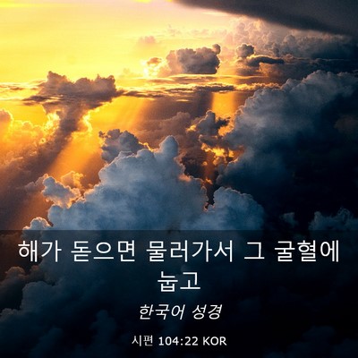 Picture 03 - 시편 104:22 KOR - 해가 돋으면 물러가서 그 굴혈에 - Bible Verse Picture