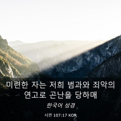 Picture 03 - 시편 107:17 KOR - 미련한 자는 저희 범과와 죄악의 - Bible Verse Picture