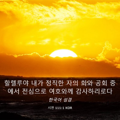 Picture 03 - 시편 111:1 KOR - 할렐루야 내가 정직한 자의 회와 - Bible Verse Picture