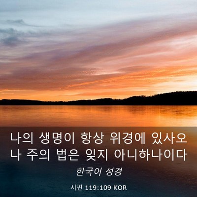 Picture 03 - 시편 119:109 KOR - 나의 생명이 항상 위경에 있사오나 - Bible Verse Picture