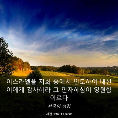 Picture 03 - 시편 136:11 KOR - 이스라엘을 저희 중에서 인도하여 - Bible Verse Picture