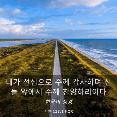 Picture 03 - 시편 138:1 KOR - 내가 전심으로 주께 감사하며 신들 - Bible Verse Picture