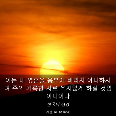 Picture 03 - 시편 16:10 KOR - 이는 내 영혼을 음부에 버리지 - Bible Verse Picture