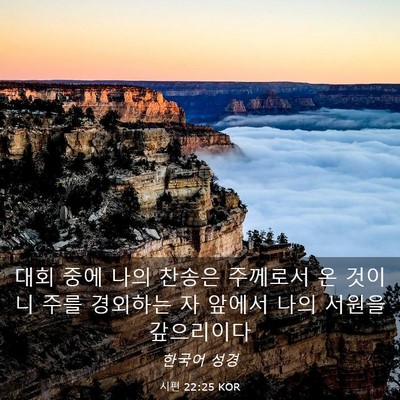 Picture 03 - 시편 22:25 KOR - 대회 중에 나의 찬송은 주께로서 온 - Bible Verse Picture