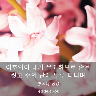 Picture 03 - 시편 26:6 KOR - 여호와여 내가 무죄하므로 손을 씻고 - Bible Verse Picture