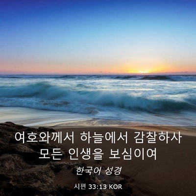 Picture 03 - 시편 33:13 KOR - 여호와께서 하늘에서 감찰하사 모든 - Bible Verse Picture