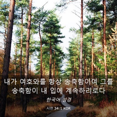 Picture 03 - 시편 34:1 KOR - 내가 여호와를 항상 송축함이여 그를 - Bible Verse Picture