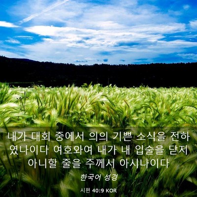 Picture 03 - 시편 40:9 KOR - 내가 대회 중에서 의의 기쁜 소식을 - Bible Verse Picture