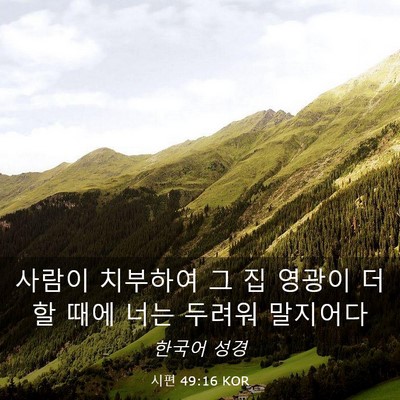Picture 03 - 시편 49:16 KOR - 사람이 치부하여 그 집 영광이 더할 - Bible Verse Picture