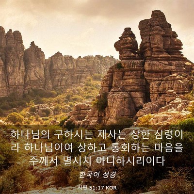 Picture 03 - 시편 51:17 KOR - 하나님의 구하시는 제사는 상한 - Bible Verse Picture