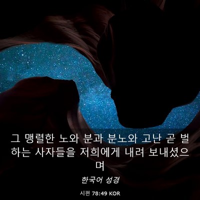 Picture 03 - 시편 78:49 KOR - 그 맹렬한 노와 분과 분노와 고난 곧 - Bible Verse Picture