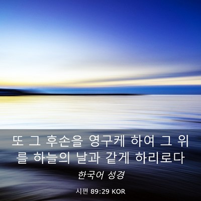 Picture 03 - 시편 89:29 KOR - 또 그 후손을 영구케 하여 그 위를 - Bible Verse Picture