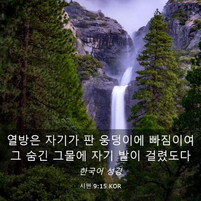 Picture 03 - 시편 9:15 KOR - 열방은 자기가 판 웅덩이에 빠짐이여 - Bible Verse Picture
