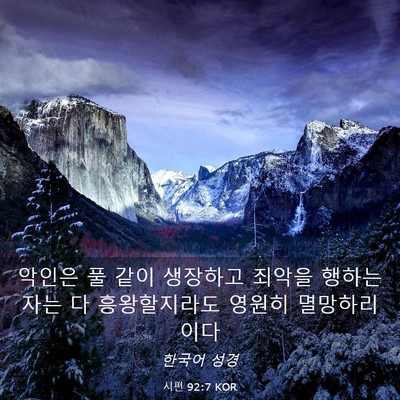 Picture 03 - 시편 92:7 KOR - 악인은 풀 같이 생장하고 죄악을 - Bible Verse Picture