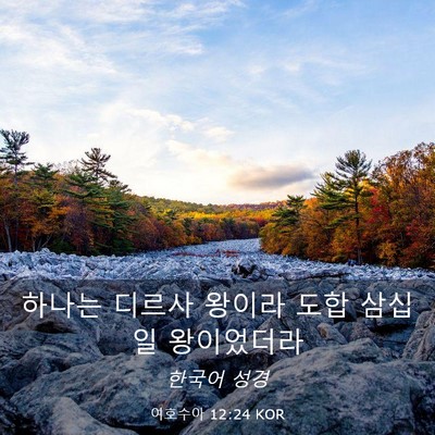 Picture 03 - 여호수아 12:24 KOR - 하나는 디르사 왕이라 도합 삼십 일 - Bible Verse Picture