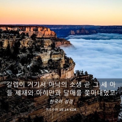 Picture 03 - 여호수아 15:14 KOR - 갈렙이 거기서 아낙의 소생 곧 그 세 - Bible Verse Picture