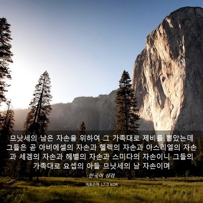 Picture 03 - 여호수아 17:2 KOR - 므낫세의 남은 자손을 위하여 그 - Bible Verse Picture