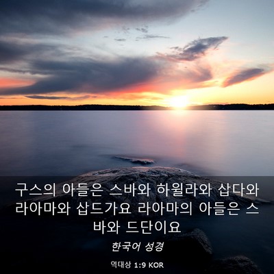 Picture 03 - 역대상 1:9 KOR - 구스의 아들은 스바와 하윌라와 - Bible Verse Picture
