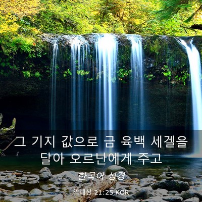 Picture 03 - 역대상 21:25 KOR - 그 기지 값으로 금 육백 세겔을 달아 - Bible Verse Picture