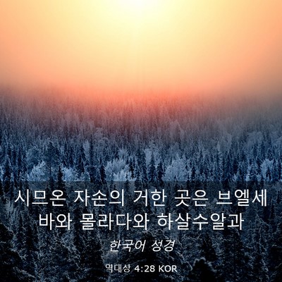 Picture 03 - 역대상 4:28 KOR - 시므온 자손의 거한 곳은 브엘세바와 - Bible Verse Picture