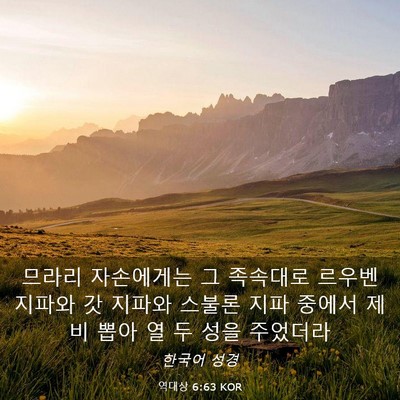 Picture 03 - 역대상 6:63 KOR - 므라리 자손에게는 그 족속대로 - Bible Verse Picture