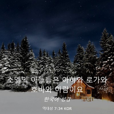 Picture 03 - 역대상 7:34 KOR - 소멜의 아들들은 아히와 로가와 - Bible Verse Picture