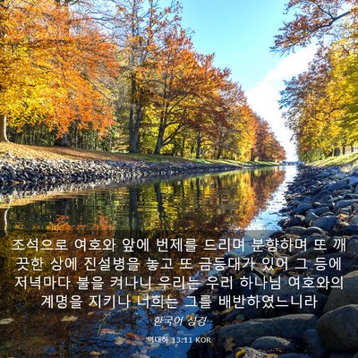 Picture 03 - 역대하 13:11 KOR - 조석으로 여호와 앞에 번제를 드리며 - Bible Verse Picture