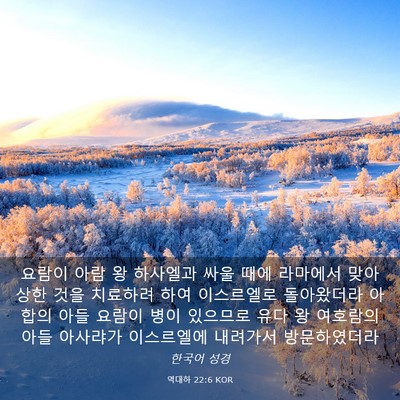 Picture 03 - 역대하 22:6 KOR - 요람이 아람 왕 하사엘과 싸울 때에 - Bible Verse Picture