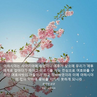 Picture 03 - 역대하 22:9 KOR - 아하시야는 사마리아에 숨었더니 - Bible Verse Picture