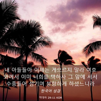 Picture 03 - 역대하 29:11 KOR - 내 아들들아 이제는 게으르지 말라 - Bible Verse Picture
