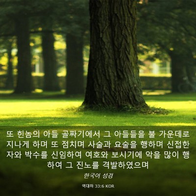 Picture 03 - 역대하 33:6 KOR - 또 힌놈의 아들 골짜기에서 그 - Bible Verse Picture