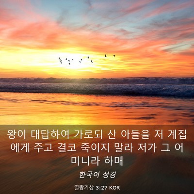 Picture 03 - 열왕기상 3:27 KOR - 왕이 대답하여 가로되 산 아들을 저 - Bible Verse Picture