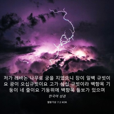 Picture 03 - 열왕기상 7:2 KOR - 저가 레바논 나무로 궁을 지었으니 - Bible Verse Picture