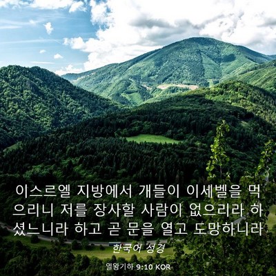 Picture 03 - 열왕기하 9:10 KOR - 이스르엘 지방에서 개들이 이세벨을 - Bible Verse Picture