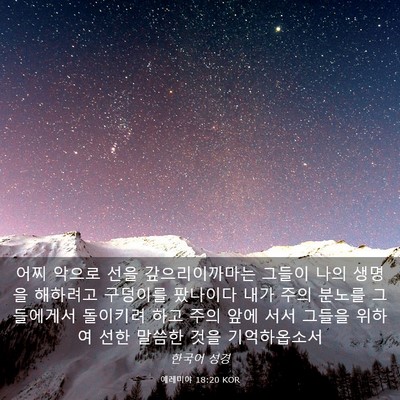 Picture 03 - 예레미야 18:20 KOR - 어찌 악으로 선을 갚으리이까마는 - Bible Verse Picture