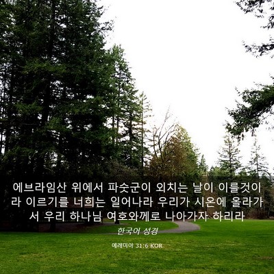 Picture 03 - 예레미야 31:6 KOR - 에브라임산 위에서 파숫군이 외치는 - Bible Verse Picture