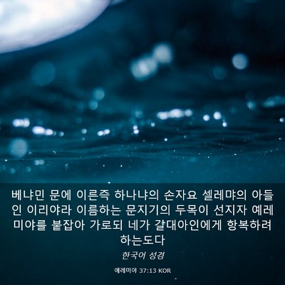 Picture 03 - 예레미야 37:13 KOR - 베냐민 문에 이른즉 하나냐의 손자요 - Bible Verse Picture