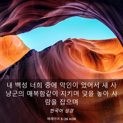 Picture 03 - 예레미야 5:26 KOR - 내 백성 너희 중에 악인이 있어서 새 - Bible Verse Picture