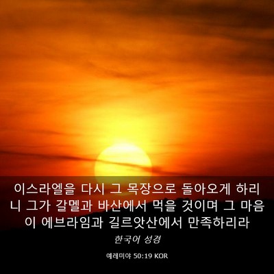 Picture 03 - 예레미야 50:19 KOR - 이스라엘을 다시 그 목장으로 - Bible Verse Picture