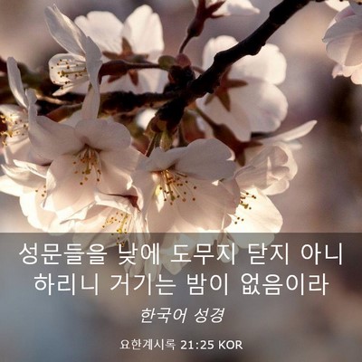 Picture 03 - 요한계시록 21:25 KOR - 성문들을 낮에 도무지 닫지 - Bible Verse Picture