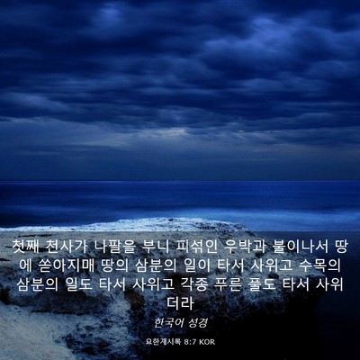Picture 03 - 요한계시록 8:7 KOR - 첫째 천사가 나팔을 부니 피섞인 - Bible Verse Picture