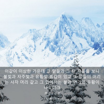 Picture 03 - 요한계시록 9:17 KOR - 이같이 이상한 가운데 그 말들과 그 - Bible Verse Picture