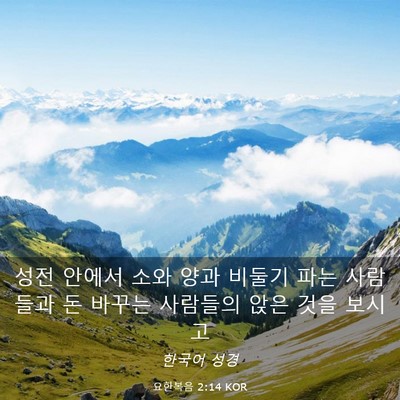 Picture 03 - 요한복음 2:14 KOR - 성전 안에서 소와 양과 비둘기 파는 - Bible Verse Picture