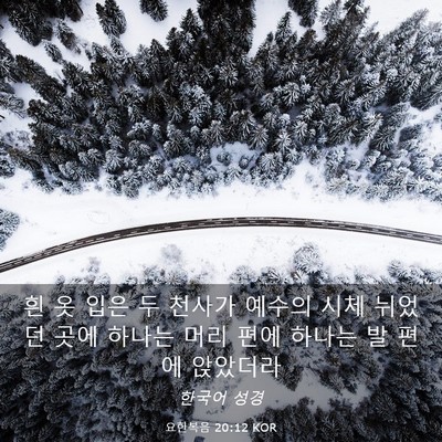 Picture 03 - 요한복음 20:12 KOR - 흰 옷 입은 두 천사가 예수의 시체 - Bible Verse Picture