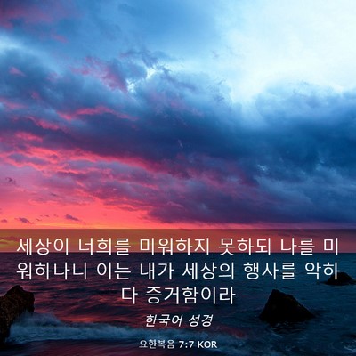 Picture 03 - 요한복음 7:7 KOR - 세상이 너희를 미워하지 못하되 나를 - Bible Verse Picture