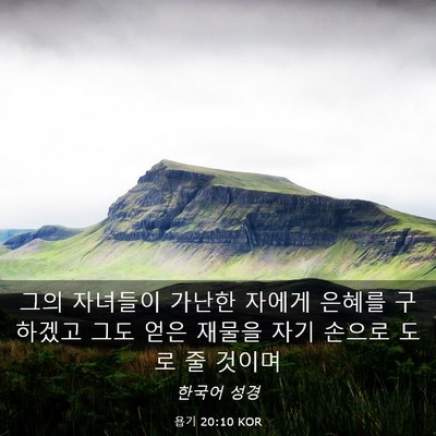 Picture 03 - 욥기 20:10 KOR - 그의 자녀들이 가난한 자에게 은혜를 - Bible Verse Picture