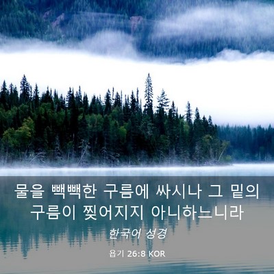 Picture 03 - 욥기 26:8 KOR - 물을 빽빽한 구름에 싸시나 그 밑의 - Bible Verse Picture