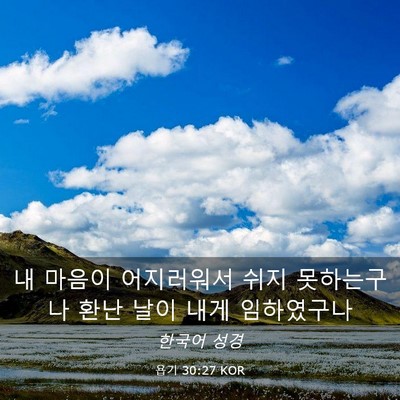 Picture 03 - 욥기 30:27 KOR - 내 마음이 어지러워서 쉬지 - Bible Verse Picture