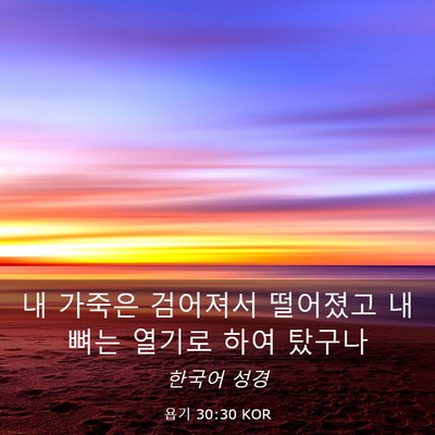 Picture 03 - 욥기 30:30 KOR - 내 가죽은 검어져서 떨어졌고 내 - Bible Verse Picture